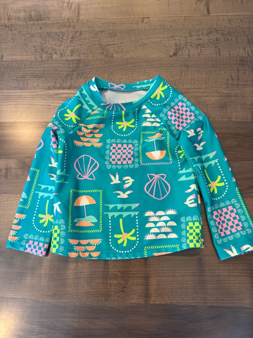 Cat & Jack Teal Multicolor Girls' Long-Sleeve Rashguard